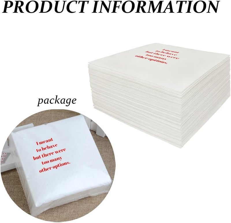VOWFOO Funny Cocktail Napkins 100Pcs Funny Quotes Saying Disposable Paper Party Napkins 4.5 x 4.5 Two-ply (I Meant To Behave But There Were Too Many Other Options Napkins) - Image 3